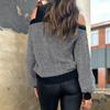 Autumn and Winter Women's Striped Sweater Half High Neck Fashion Pullover Cold Shoulder Knitwear