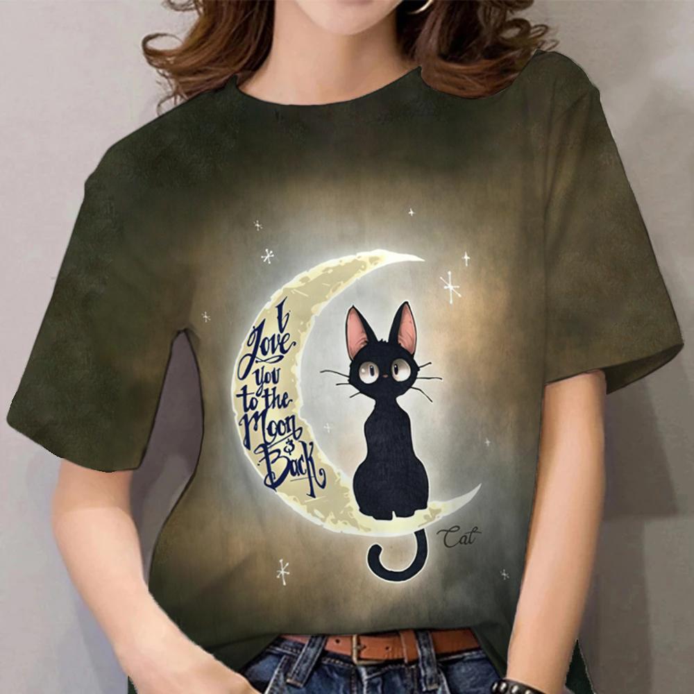 Женская футболка с героями мультфильмов, повседневная одежда с короткими рукавами, топы с кошачьим узором и 3d принтом, футболки, летний пуловер большого размера с круглым вырезом