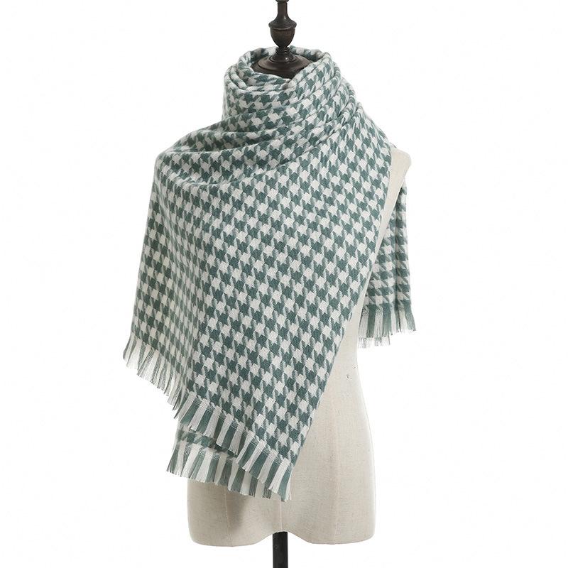 Thousand Bird Checker Scarf Women's Winter Checker Imitation Cashmere Scarf Thickened Shawl Neck
