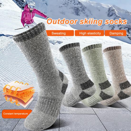 Men Fleece-Lined Socks Winter Thermal Hiking Socks Thick Warm Terry Mid-Calf Socks for Outdoor Sports Skiing Running Daily Wear