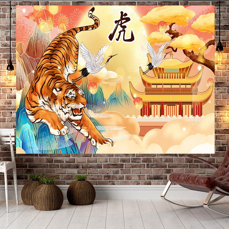 Большой гобелен в китайском стиле в стиле тигра, настенный гобелен с геометрическим рисунком, гобелен в стиле хиппи, домашний декор, эстетическое украшение