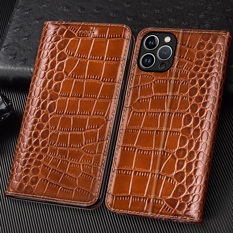 Crocodile Pattern Genuine Leather Flip Case for Apple iPhone 15 Pro Max / 15Pro Plus Business Retro Book Style Wallet Cover