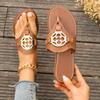New Large Size Fashionable Flat-bottomed Cool Slippers Round Toe Metal Buckle Flip-flops