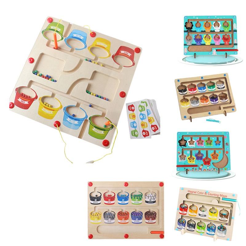 Индивидуализированный магнитный цветной лабиринт с цифрами Монтессори деревянная магнитная головоломка игра на счет игрушка