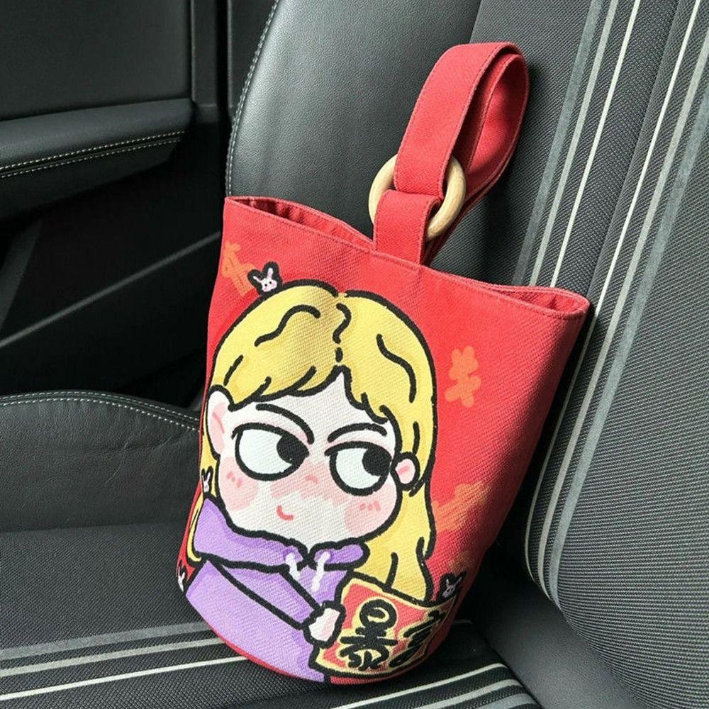 Lovely Girl Canvas Cartoon Bucket Handbag Letter Cartoon Lunch Bag Sweet Letter Tote Bag Outdoor