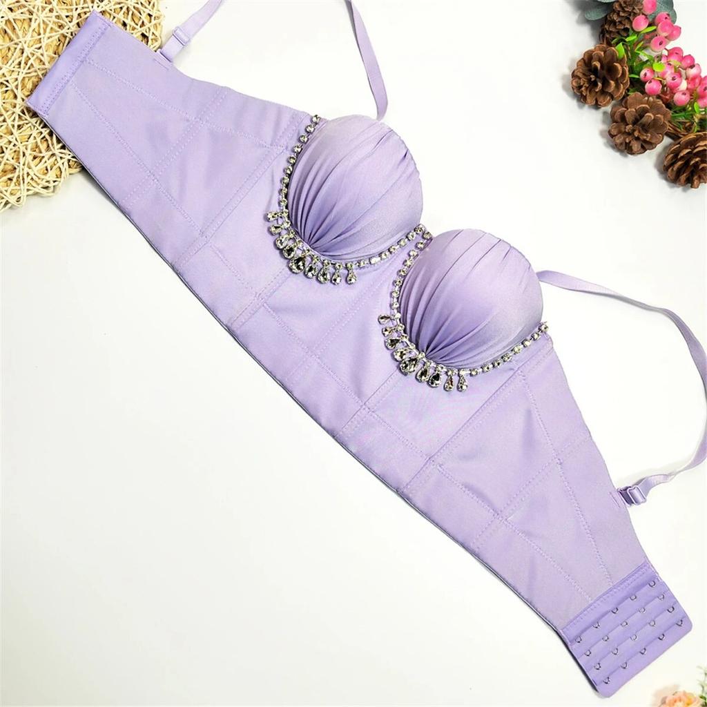 Укороченный топ yushutiff со стразами, бюстгальтер, корсет, топы, одежда для ночного клуба, бюстье Rave, женские вечерние жилеты без рукавов