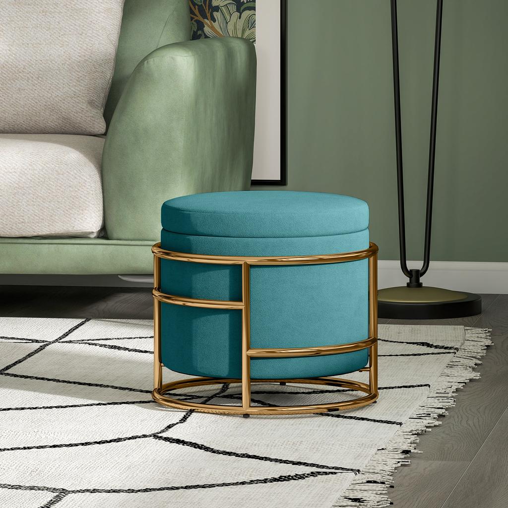 Round Velvet Storage Pouf With 24L Compartment And Removable Lid 42X39 Cm Green