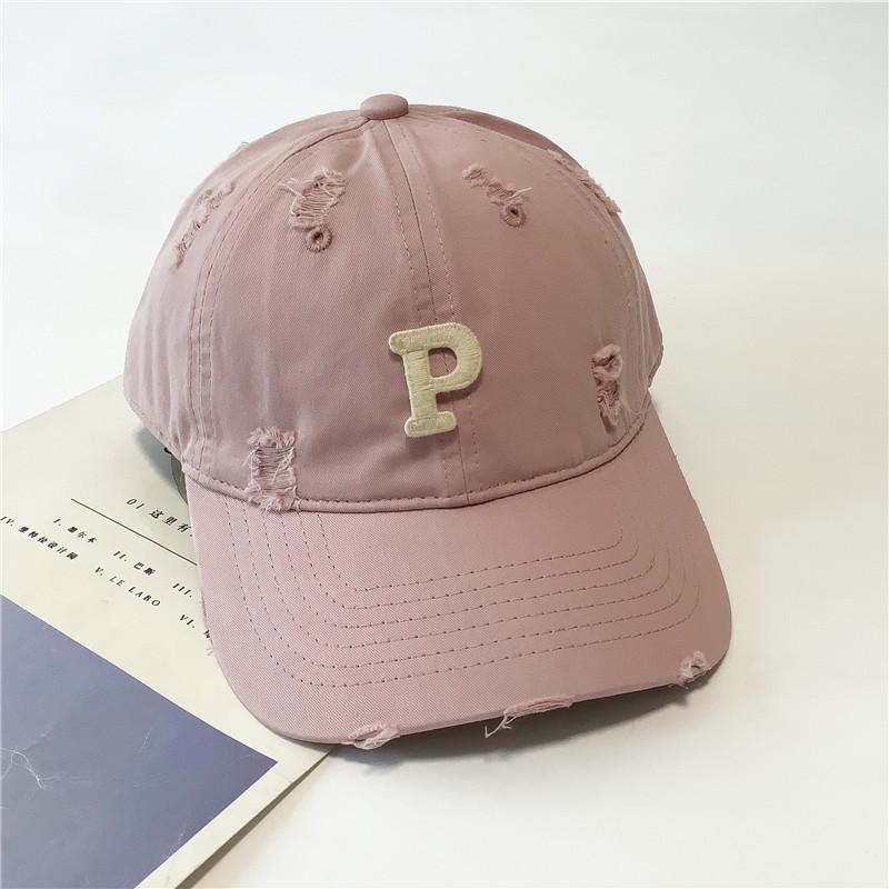 Spring and summer basic baseball caps, men's and women's versatile R-standard ripped cap, simple P-standard couple casual visor