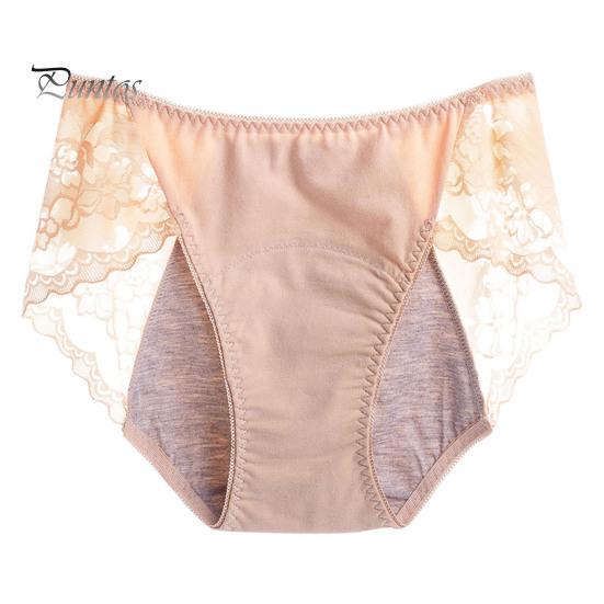 Women Menstrual Panties Lace Solid Color Plus Size Butt-lifted Mid Waist Seamless Elastic Period Leakproof Briefs Underpants Female Underwear
