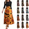 Women's Fashion Casual Belted Three-quarter Sleeve Round Neck Halloween Printed Elegant Temperament Dresses