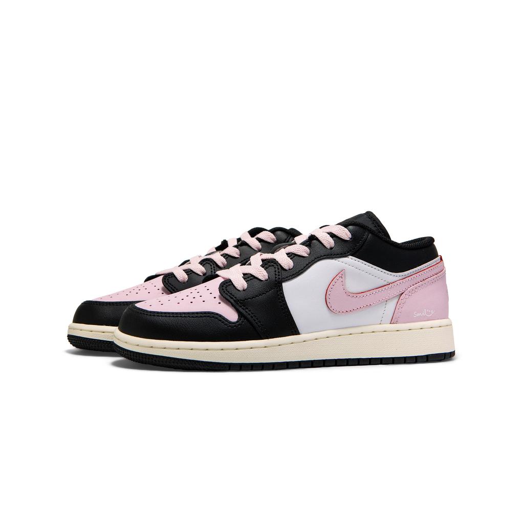 Jordan Air Jordan 1 Leather Slip Resistant Abrasion Resistant Low top Vintage Basketball Shoes Women's Black Pink 553560-081(Team1517-)