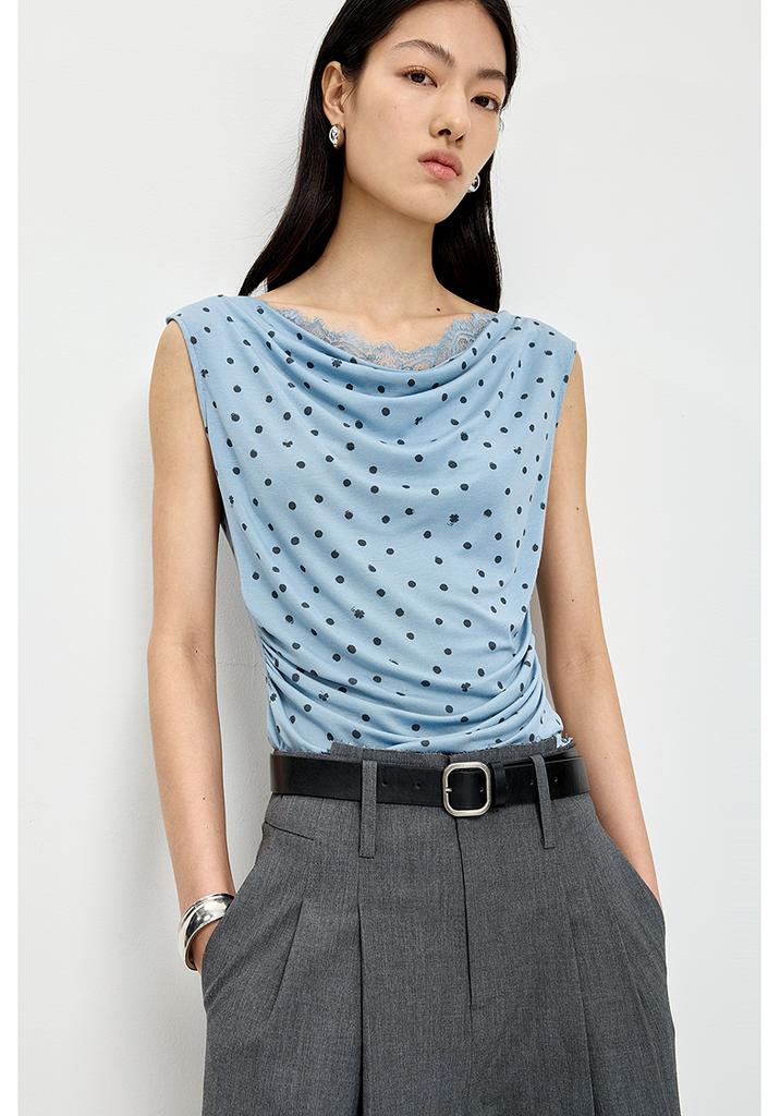 LILY Retro Swinging Neck Polka Dot T-shirt Short