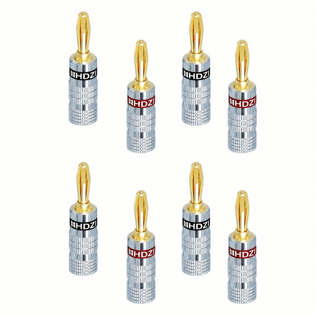 HHDZI 24K Gold Plated Banana Plug Aluminum Shell Screw Lock Audio Connector for 12-18 AWG Speaker Wire HiFi AmplifierGood product