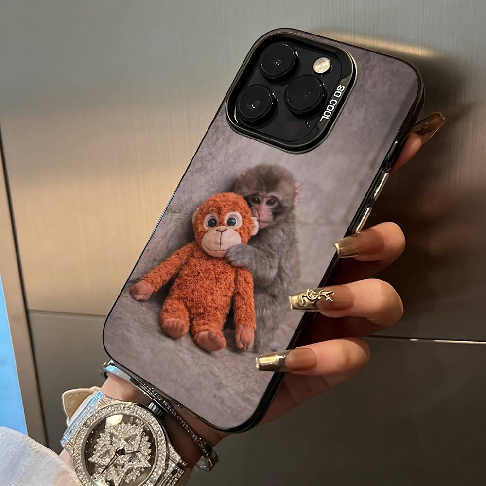 С-милый забавный чехол-обезьянка для iPhone 17,16,15,14,13,12,11 Plus Pro Max Цветной серебристый чехол для телефона