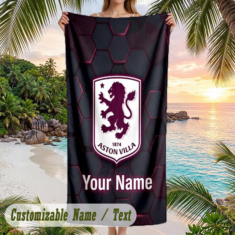 Beach Towel Aston Villa Print Custom Name Text Soft Towel for Swimming Pool