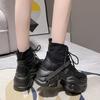 Модная женская осенняя парусиновая кожаная обувь до щиколотки 7,5 см толстый каблук мотоциклетные женские кроссовки толстая подошва платформа боевые короткие ботильоны