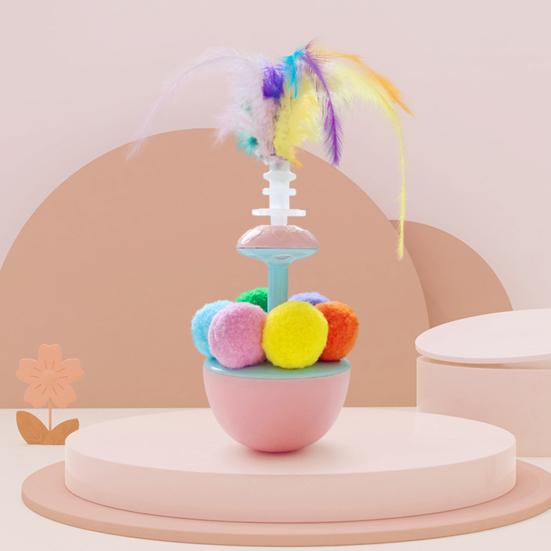 Интерактивная игрушка-неваляшка Yousheng для кошек с перьями и плюшевыми шариками, игрушка-дразнилка, палочка-дразнилка с перьями для самостоятельной игры, для домашних кошек, от тревоги и скуки