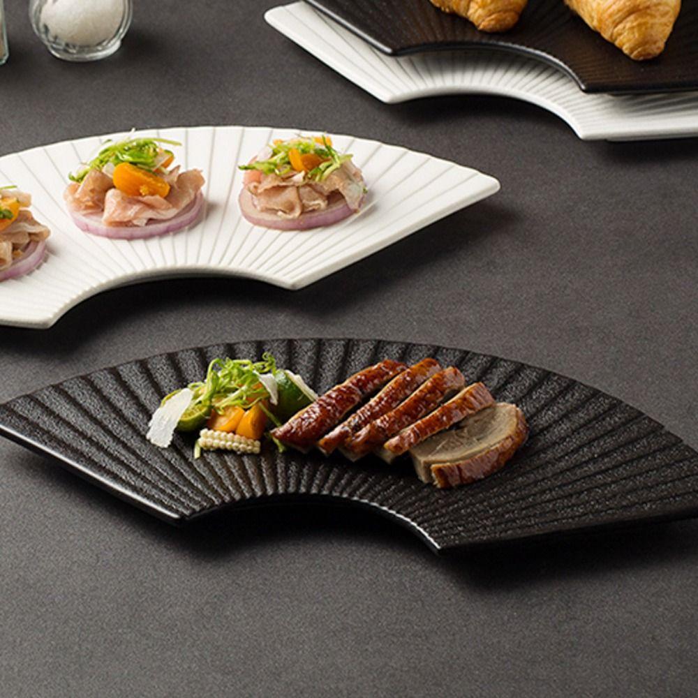 Durable Fan Shaped Striped Plate Japanese Style Dessert Tray Storage Tray  Hotel Table