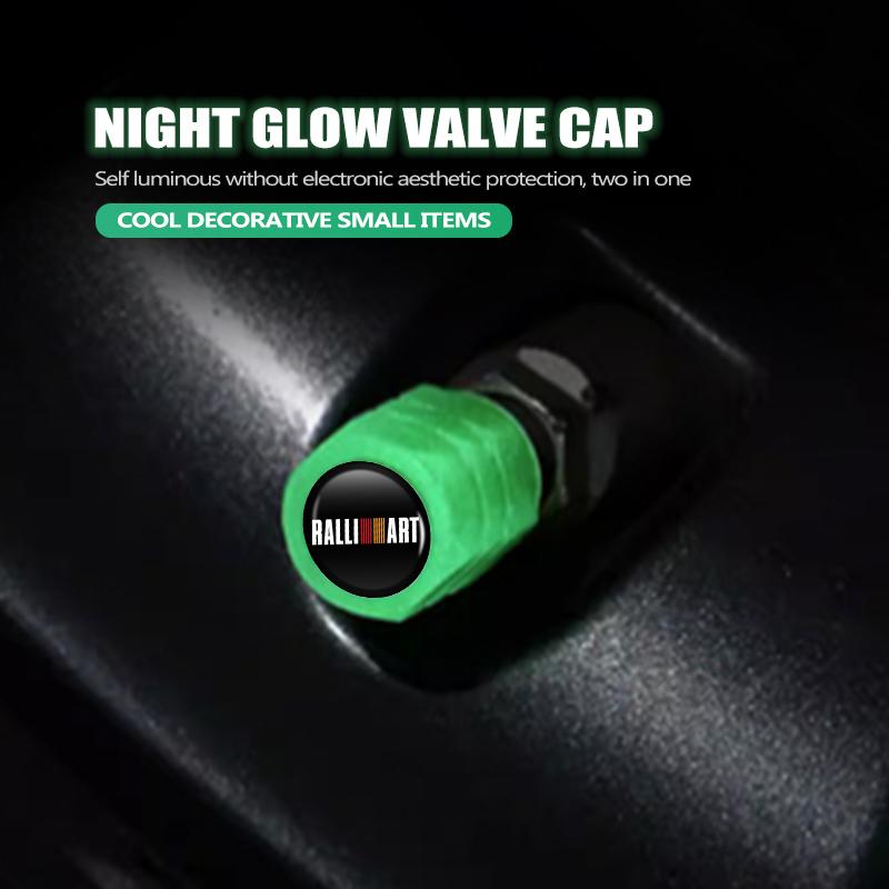 Для автомобилей Mitsubishi: 4 светящихся декоративных пылезащитных колпачка для ниппелей шин (Outlander, Lancer, Cross, Colt, Xpander, Mirage, Attrage).