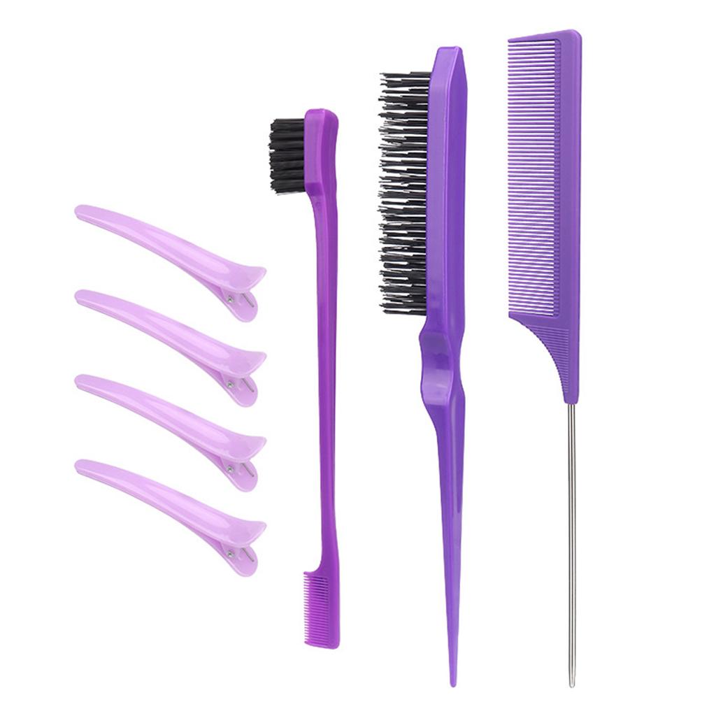 7 Pieces Hair Styling Comb Hair Brush Set Nylon Teasing Hair Brush Rat Tail Comb with Duckbill Clips