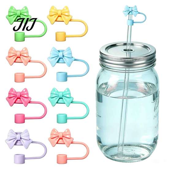 Reusable Straw Accessories Cute Bow Cover for 10mm Straws, Silicone Dustproof Protectors Tumblers Cap, Topper Coffee Cups And Tip Covers