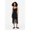 H M Fringed Linen Blend Dress Black 1170332001