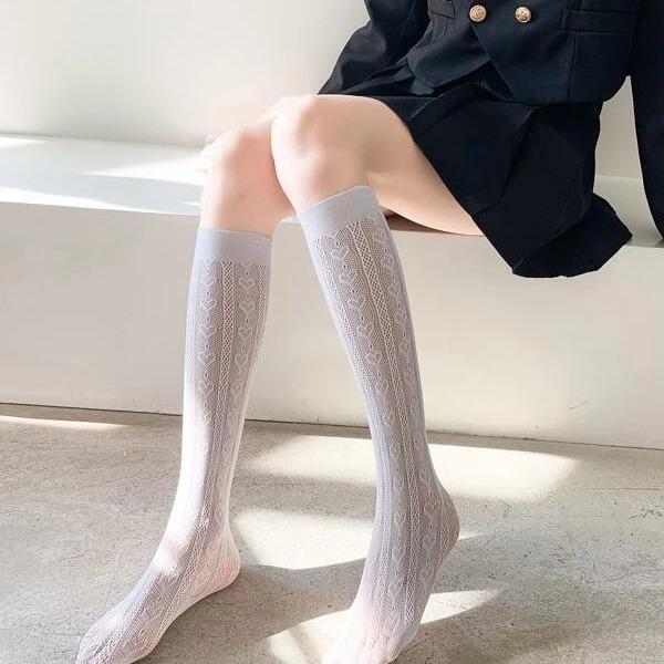 Japanese Lolita Lolia Socks Women's JK Calf Ladies Ring Lace Socks Summer Thin Hollow Mesh Medium Tube Mesh