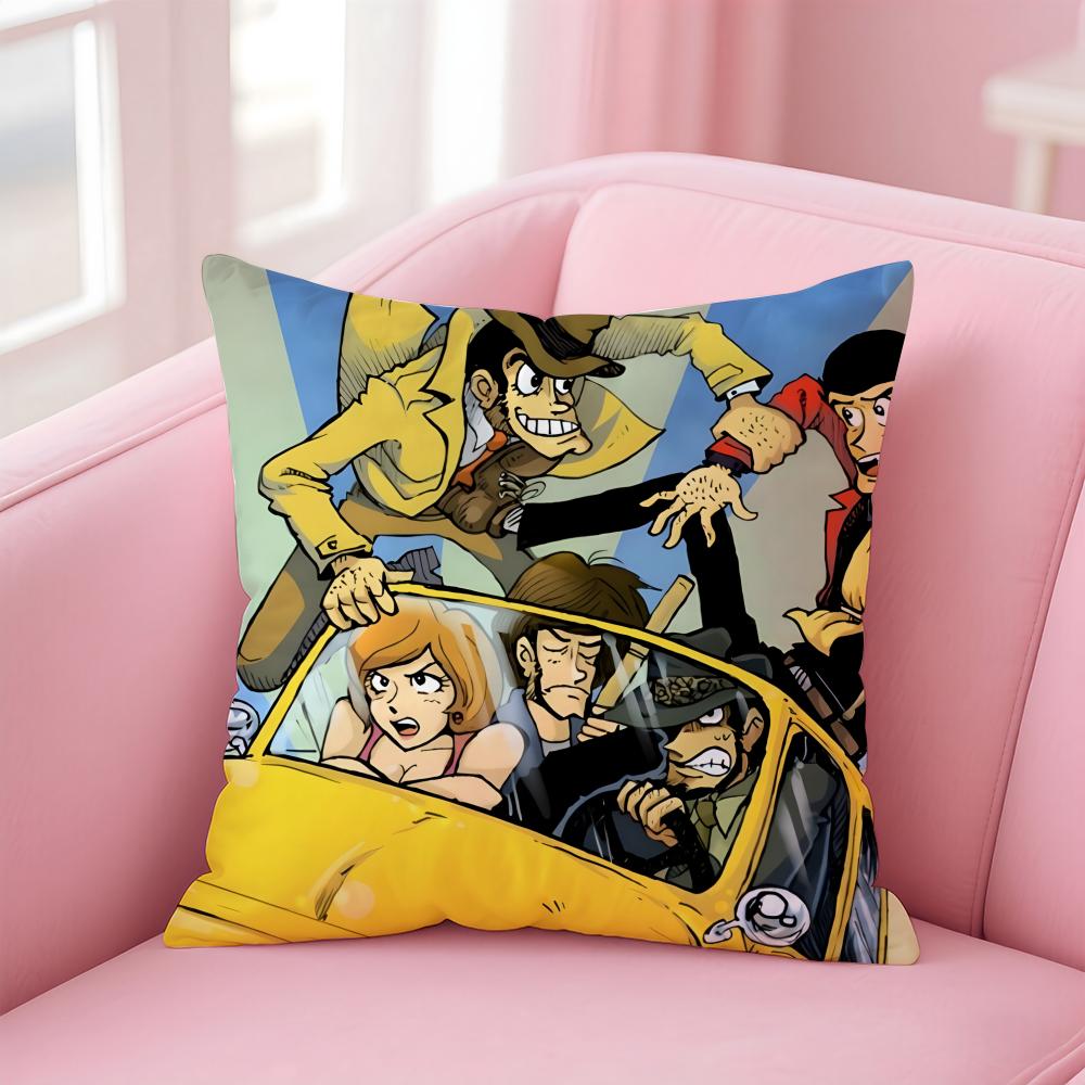 Fashion Sleek Retro LLupin III Anime Cartoon Cushion Cover Pillowcase Short Plush Invisible zipper Room Sofa Cushion Cover