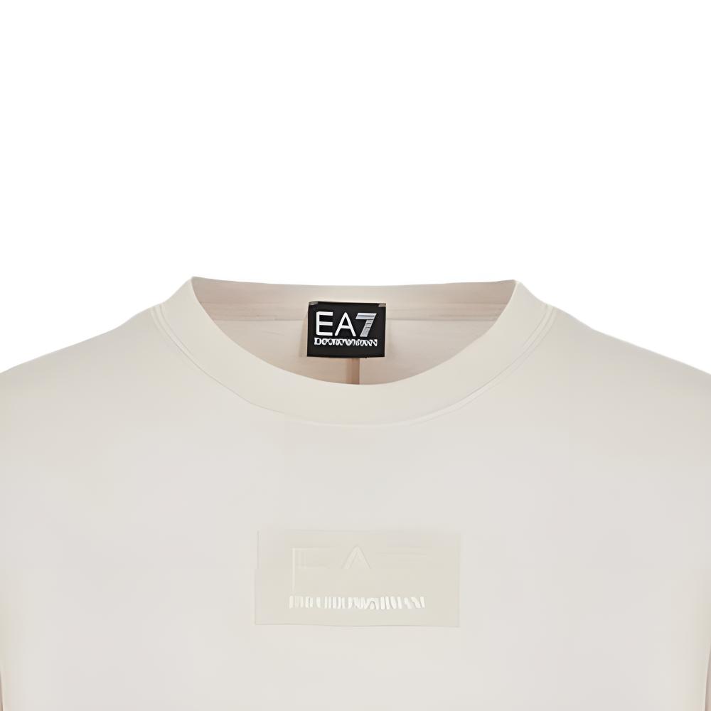 Emporio Armani Мужская футболка с коротким рукавом и круглым вырезом, серия FW22 EA7, логотип-этикетка, топ, цвет вне белого, 6LPT29-PJHJZ-1716