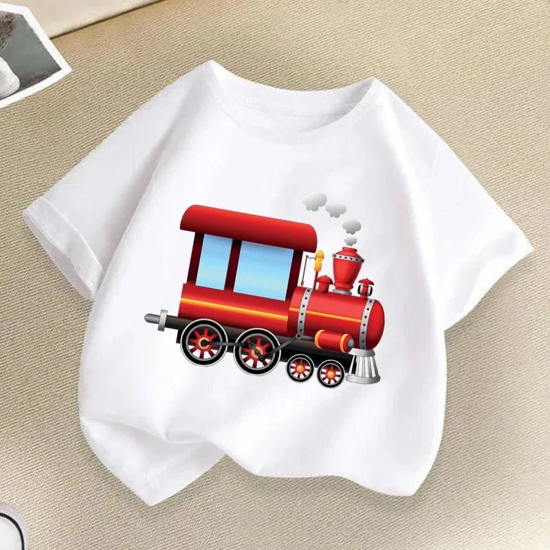 Train Graphic Print Children Tshirts Summer Boys Girls Funny Casual Cute White Tshirts Kids ONeck Short Sleeve Tshirts