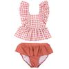 Gingham Shoulder Ruffle Swimsuit for Kids and Top and Bottom P52003 [AMUSA] Babies, 90, 100, 110, 120, 130cm, Separate, Children, Girls, 2-Piece Set,