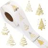 Golden Foil Christmas Stickers - Elegant Golden & White Holiday Designs, with Merry Christmas Text - for Cards, Gifts, Wrapping