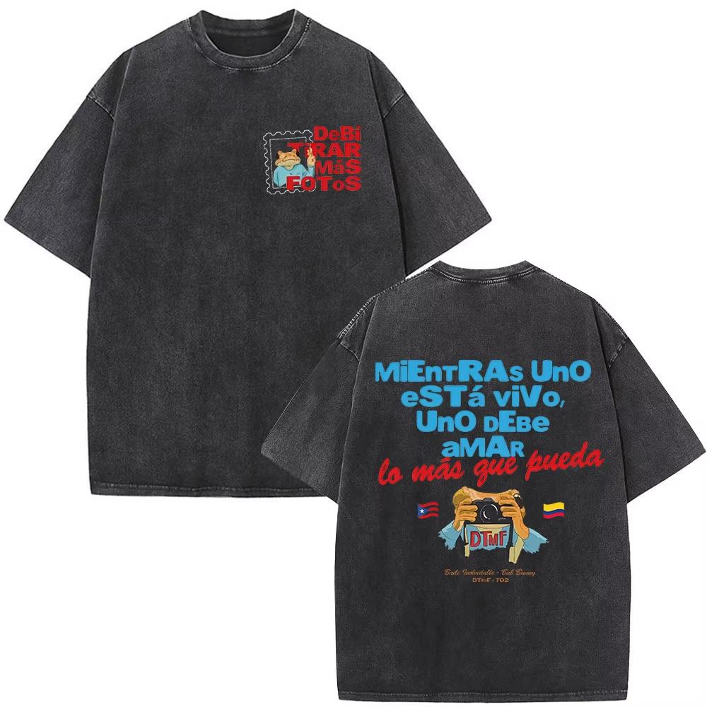 2026 Hot Sale Rapper Bad Bunny Vintage Washed T Shirts Debi Tirar Mas Fotos DTMF T-shirts Men Women Clothing Fashion