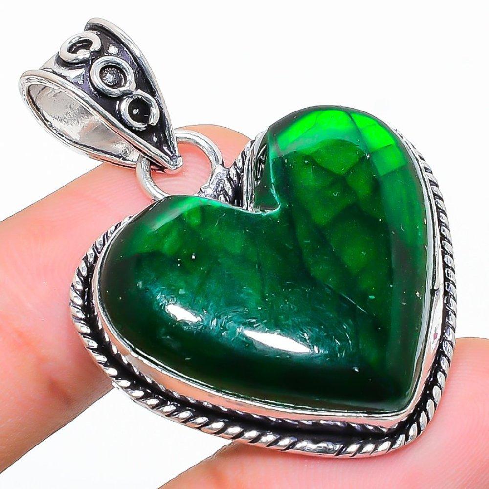 Natural Green Labradorite Gemstone 925 Sterling Silver Pendant 1.65" g1B61