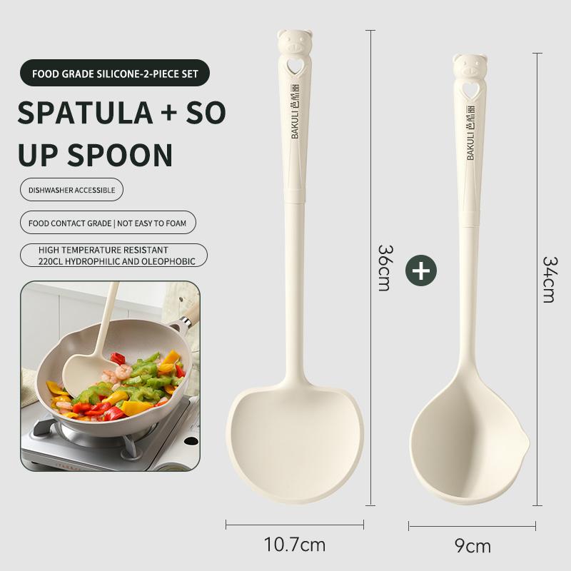 Набор для приготовления пищи Лопатка-гриб и суповая ложка Силиконовые кухонные принадлежности Приготовление пищи Ручка Неприлипающая кастрюля Набор кухонной посуды