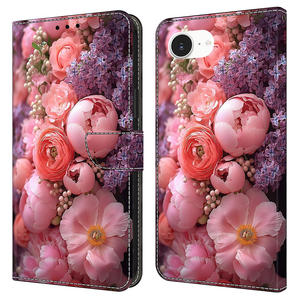 For iPhone 16e Leather Case Pattern Printing Wallet Stand Flip Phone Cover