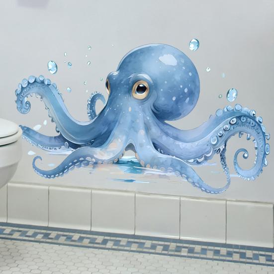 Large Blue Octopus Wall Sticker Ocean Animal Wall Decal Peel And Stick Art Mural for Bathroom Kitchen Living Room Summer Wall
