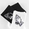 Fashion Skate Cotton Crew Socks of Virgin Mary Gesture Pattern for Men Women Hip Hop Funny Novelty White Black Funky