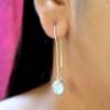 Moonstone Silver Women Threaders Earrings, Gemstone & Sterling Silver Drop And Dangle Long Earrings Jewelry, Handmade Gift For Her Birthday