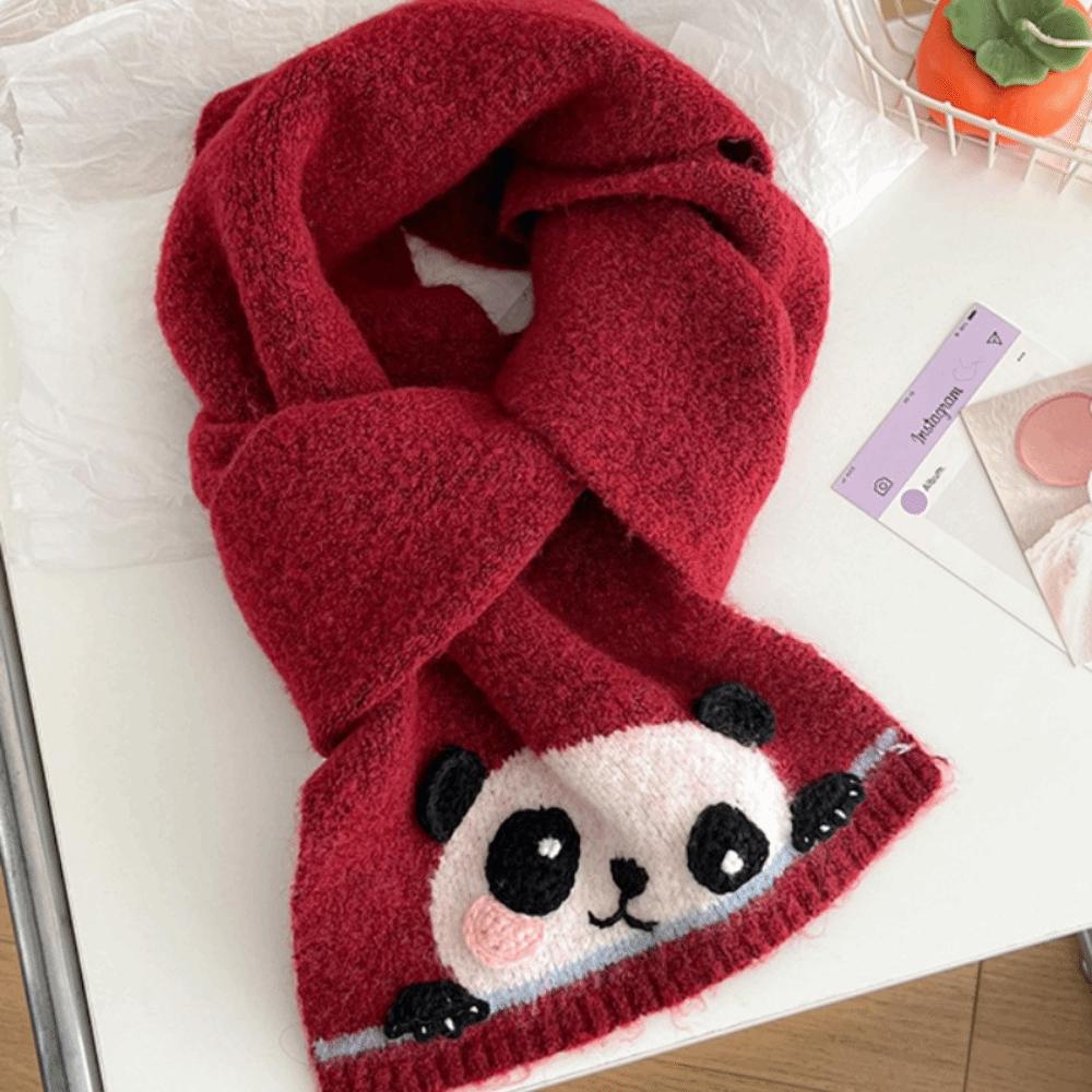 Sweet Cashmere Knitted Scarf Korean Style Winter Neck Warmer Cartoon Embroidery Scarf Student