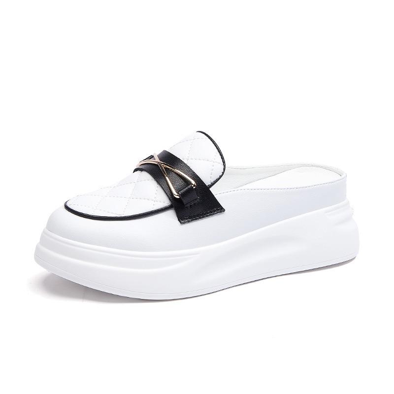 Летние новые кожаные полушлепанцы на толстой подошве с увеличением высоты, женские ленивые сандалии на одном педале, женские повседневные