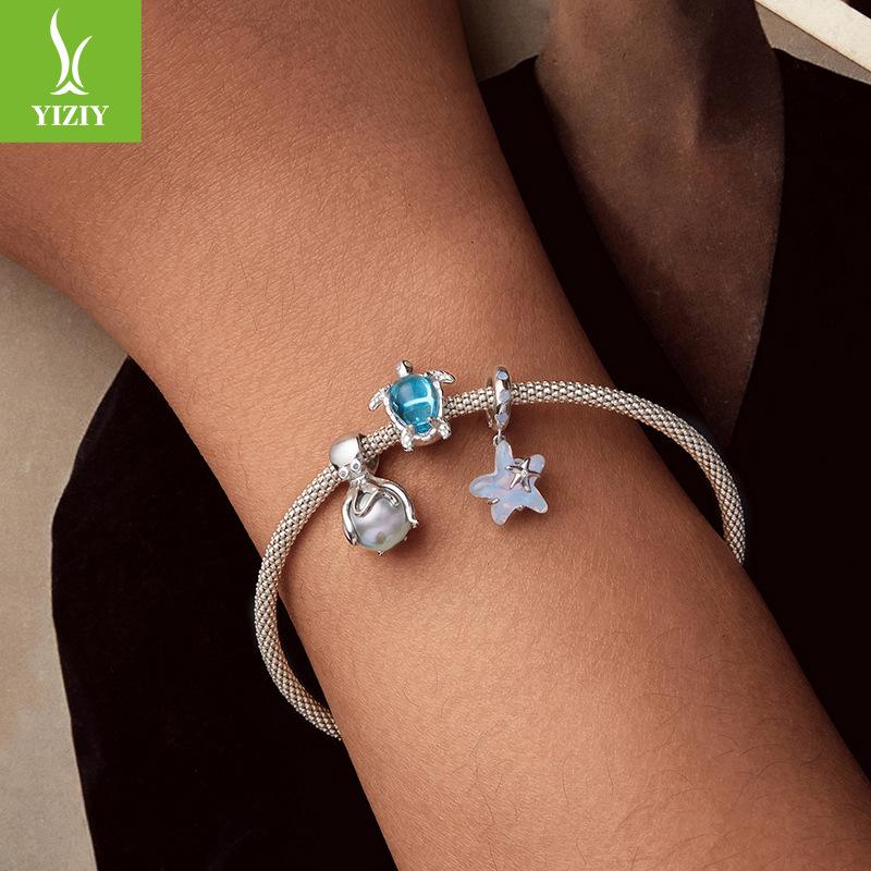 S925 Silver Turtle Beaded Diy Bracelet Beads Ocean Wind Turtle Loose Beads Accessories