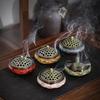 Ceramic Sandalwood Incense Holder with Net Lid and Crackle Glaze, for Coil and Stick Incense, Three-Legged Buddhist Home Use.
