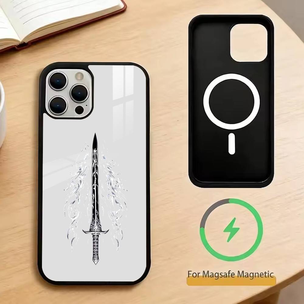 Креативный узор 'Меч' Чехол для телефона для iPhone 17, 16, 15, 14, 13, 12, 11 Plus, Pro Магнитный для Magsafe Беспроводной зарядки