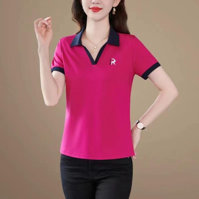 New Sports Polo Shirt for Women In Summer Lapel Short-sleeved T-shirt Large Size Women's Casual Top Korean Style Shirt