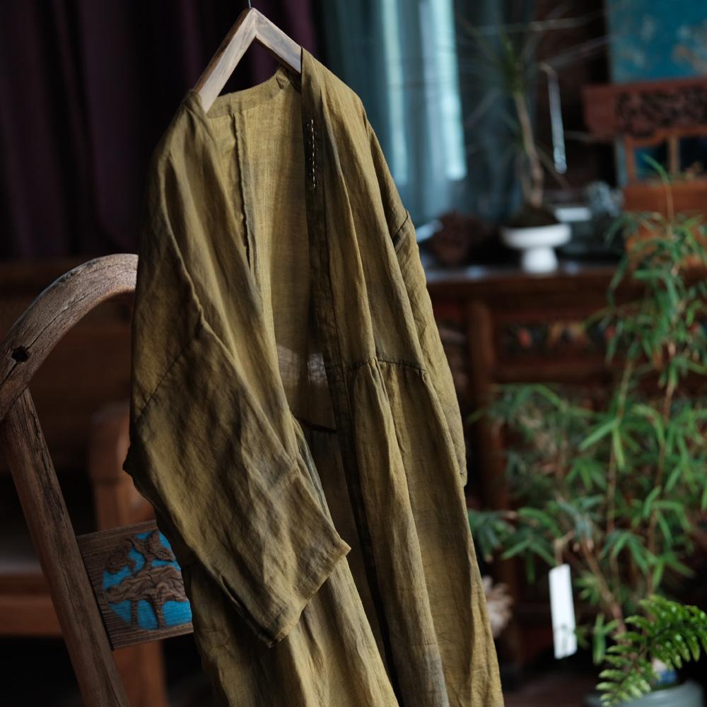 Johnature Women Vintage Trench Solid Color Long Sleeve Autumn Coats V-Neck Chinese Style Cardigan Trench