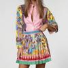 2026 Cross-border foreign trade European and American women's clothing, spring new, printed long-sleeved shirt pleated skirt set two-piece set