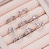 8 Piece Sweet Cool Style Women's Inlaid Pink Bow Love Zircon Open Ring Set The Best Gift for Friends