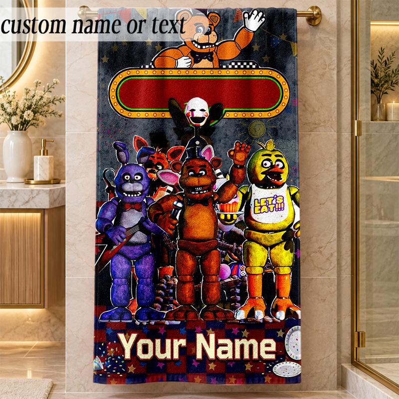 Beach TowelFive Nights at Freddy’s Custom Name Text Personalized Soft Towel for Beach Pool Indoor Home Decor Gift