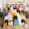 Kawaii Cat Duvet Cover Single Queen for Boys Girls Cute Kitten Pet Bedding SetMicrofiber Blue Comforter Cover with 2 Pillowcase
